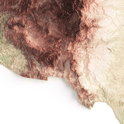 USA, Elevation tint - Geo, 2D printed shaded relief map with 3D effect of USA (Contiguous) with geo hypsometric tint. Shop our beautiful fine art printed maps on supreme Cotton paper. Vintage maps digitally restored and enhanced with a 3D effect. VizCart from Vizart
