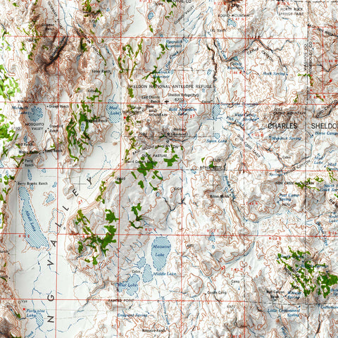 Vya (Nevada, USA), Topographic map - 1962, 2D printed shaded relief map with 3D effect of a 1962 topographic map of Vya (Nevada, USA). Shop our beautiful fine art printed maps on supreme Cotton paper. Vintage maps digitally restored and enhanced with a 3D effect. VizCart from Vizart