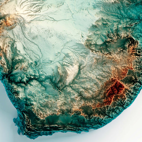 Africa Spectral elevation tint shaded relief map print with 3D effect fine art wall decor. VizCart from Vizart