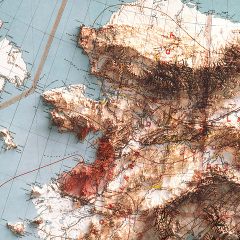 Alaska (USA), Topographic map - 1898, 2D printed shaded relief map with 3D effect of a 1898 topographic map of Alaska (USA). Shop our beautiful fine art printed maps on supreme Cotton paper. Vintage maps digitally restored and enhanced with a 3D effect. VizCart from Vizart