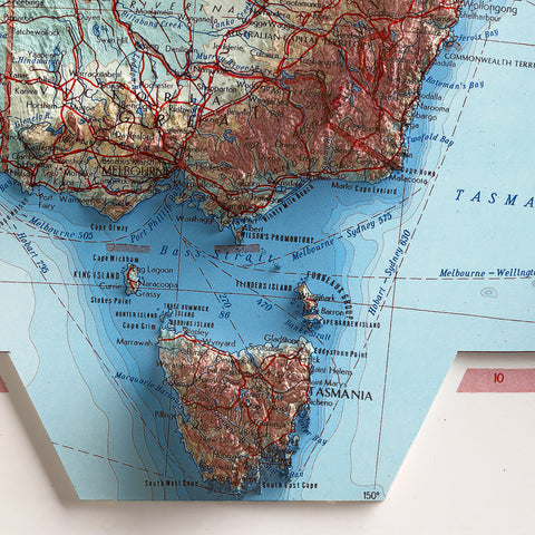 Australia, Topographic map - 1967, 2D printed shaded relief map with 3D effect of a 1967 topographic map of Australia. Shop our beautiful fine art printed maps on supreme Cotton paper. Vintage maps digitally restored and enhanced with a 3D effect. VizCart from Vizart