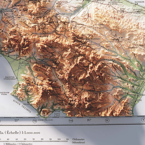 Rome (Italy), Topographic map - 1931, 2D printed shaded relief map with 3D effect of a 1931 topographic map of Central Italy (Italy). Shop our beautiful fine art printed maps on supreme Cotton paper. Vintage maps digitally restored and enhanced with a 3D effect. VizCart from Vizart