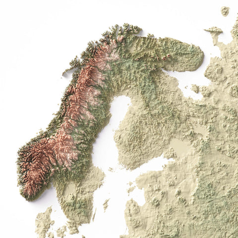 Europe, Elevation tint - Geo, 2D printed shaded relief map with 3D effect of Europe with geo hypsometric tint. Shop our beautiful fine art printed maps on supreme Cotton paper. Vintage maps digitally restored and enhanced with a 3D effect., VizCart from Vizart