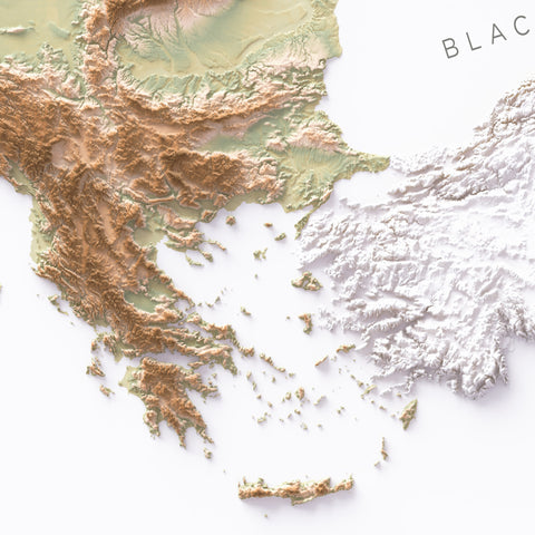 Europe geo shaded relief elevation map printed on fine art paper close-up