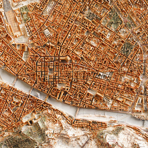 Florence (Italy), City map - 1936, 2D printed shaded relief map with 3D effect of a 1936 city map of Florence (Italy). Shop our beautiful fine art printed maps on supreme Cotton paper. Vintage maps digitally restored and enhanced with a 3D effect. VizCart from Vizart