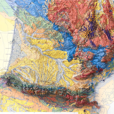 France 1980 geological restored antique shaded relief map print on fine art paper close-up