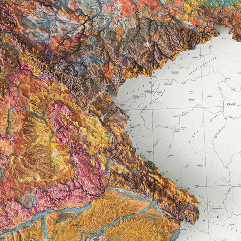 Germany, Soil map - 1995, 2D printed shaded relief map with 3D effect of a 1995 soil map of Germany. Shop our beautiful fine art printed maps on supreme Cotton paper. Vintage maps digitally restored and enhanced with a 3D effect. VizCart from Vizart