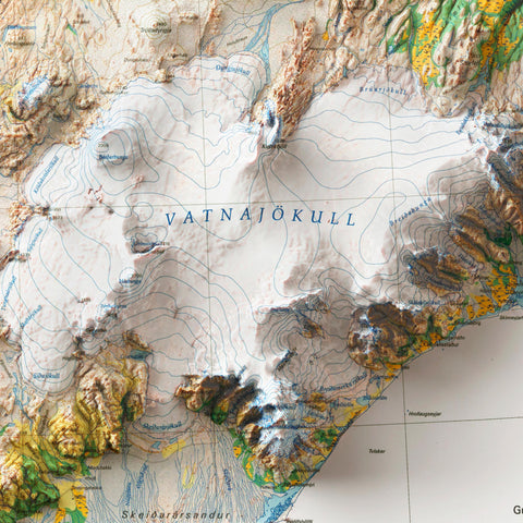 Iceland, Soil map - 1998, 2D printed shaded relief map with 3D effect of a 1998 soil map of Iceland. Shop our beautiful fine art printed maps on supreme Cotton paper. Vintage maps digitally restored and enhanced with a 3D effect. VizCart from Vizart