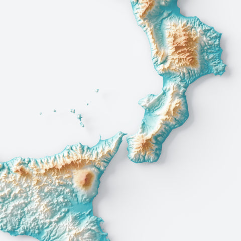 Italy spectral shaded relief elevation map printed on fine art paper close-up