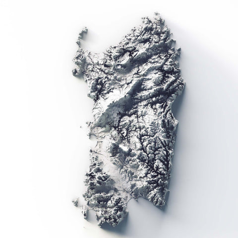 Italy, Elevation tint - White, 2D printed shaded relief map with 3D effect of Italy with white hypsometric tint. Shop our beautiful fine art printed maps on supreme Cotton paper. Vintage maps digitally restored and enhanced with a 3D effect. VizCart from Vizart
