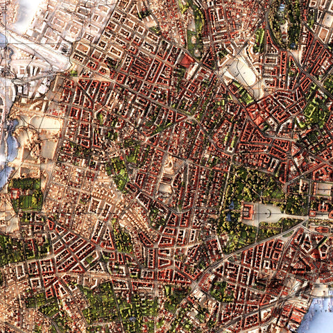 Kristiania (Norway), City map - 1901, 2D printed shaded relief map with 3D effect of a 1901 city map of Kristiania (Oslo, Norway). Shop our beautiful fine art printed maps on supreme Cotton paper. Vintage maps digitally restored and enhanced with a 3D effect. VizCart from Vizart