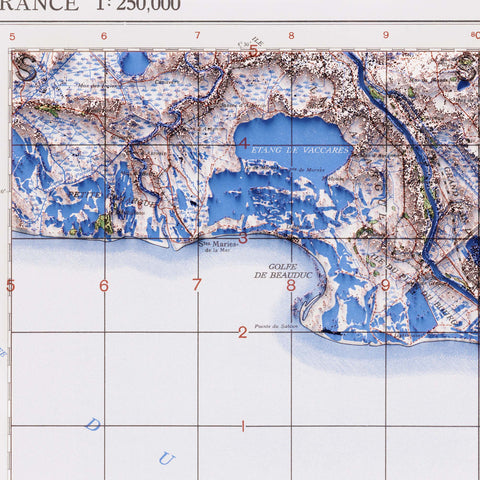 Marseilles (France), Topographic map - 1943, 2D printed shaded relief map with 3D effect of a 1943 topographic map of Marseilles (France). Shop our beautiful fine art printed maps on supreme Cotton paper. Vintage maps digitally restored and enhanced with a 3D effect. VizCart from Vizart