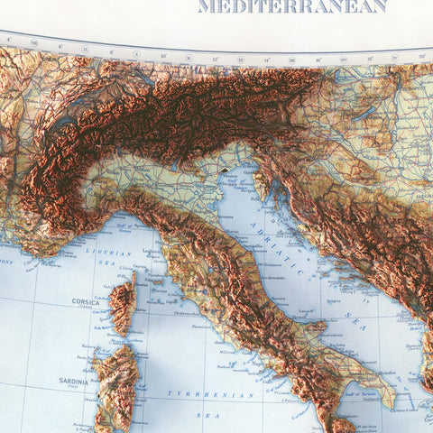 Mediterranean Sea, Topographic map - 1937, 2D printed shaded relief map with 3D effect of a 1937 topographic map of Mediterranean Sea. Shop our beautiful fine art printed maps on supreme Cotton paper. Vintage maps digitally restored and enhanced with a 3D effect. VizCart from Vizart