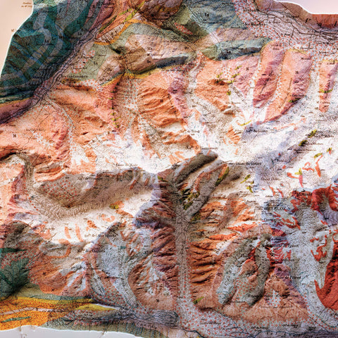Mt Blanc, Geological map - 1898, 2D printed shaded relief map with 3D effect of a 1898 geological map of Mt Blanc. Shop our beautiful fine art printed maps on supreme Cotton paper. Vintage maps digitally restored and enhanced with a 3D effect. VizCart from Vizart