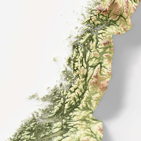 Norway, Elevation tint - Geo, 2D printed shaded relief map with 3D effect of Europe with geo hypsometric tint. Shop our beautiful fine art printed maps on supreme Cotton paper. Vintage maps digitally restored and enhanced with a 3D effect. VizCart from Vizart