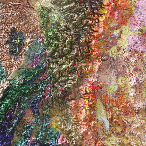 Oregon (USA), Geological map - 1991, 2D printed shaded relief map with 3D effect of a 1991 geological map of Oregon (USA). Shop our beautiful fine art printed maps on supreme Cotton paper. Vintage maps digitally restored and enhanced with a 3D effect. VizCart from Vizart