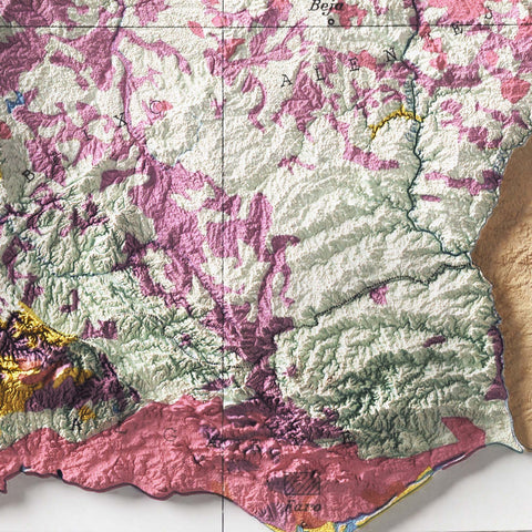 Portugal 1958 soil restored antique shaded relief map print on fine art paper close-up