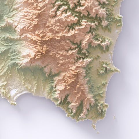 Sardinia (Italy) geo shaded relief elevation map printed on fine art paper close-up