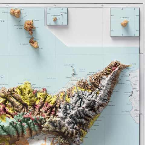Sicily (Italy), Soil map - 1967, 2D printed shaded relief map with 3D effect of a 1967 soil map of Siciliy (Italy). Shop our beautiful fine art printed maps on supreme Cotton paper. Vintage maps digitally restored and enhanced with a 3D effect. VizCart from Vizart
