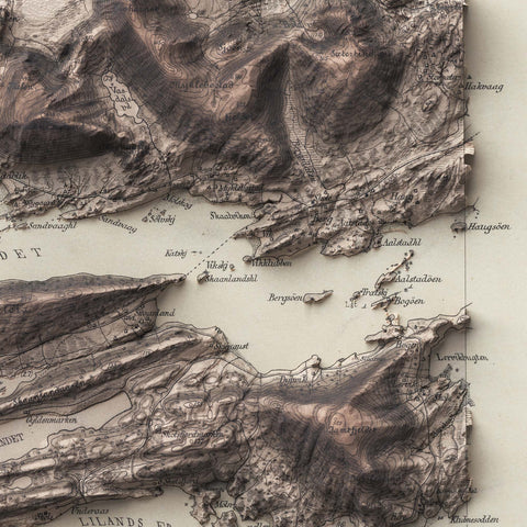 Steigen (Norway), Topographic map - 1902, 2D printed shaded relief map with 3D effect of a 1902 topographic map of Steigen (Norway). Shop our beautiful fine art printed maps on supreme Cotton paper. Vintage maps digitally restored and enhanced with a 3D effect. VizCart from Vizart