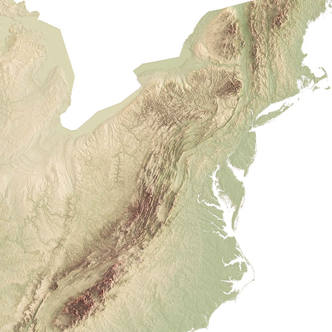 USA, Elevation tint - Geo, 2D printed shaded relief map with 3D effect of USA (Contiguous) with geo hypsometric tint. Shop our beautiful fine art printed maps on supreme Cotton paper. Vintage maps digitally restored and enhanced with a 3D effect. VizCart from Vizart