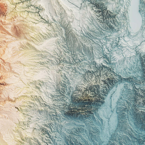USA, Elevation tint - Spectral, 2D printed shaded relief map with 3D effect of USA (Contiguous) with spectral hypsometric tint. Shop our beautiful fine art printed maps on supreme Cotton paper. Vintage maps digitally restored and enhanced with a 3D effect. VizCart from Vizart