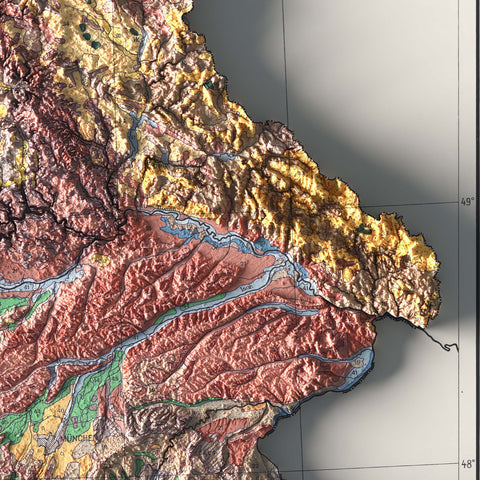 West Germany 1963 soil restored antique shaded relief map print on fine art paper close-up