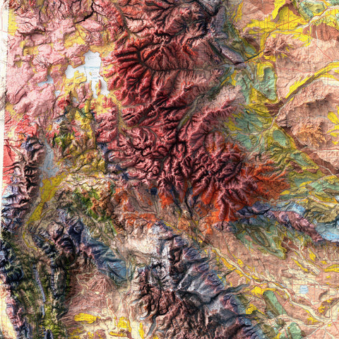Wyoming (USA), Geological map - 1985, 2D printed shaded relief map with 3D effect of a 1985 geological map of Wyoming (USA). Shop our beautiful fine art printed maps on supreme Cotton paper. Vintage maps digitally restored and enhanced with a 3D effect. VizCart from Vizart