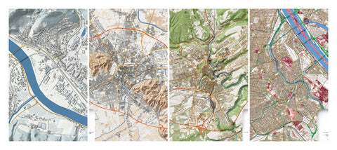 Ljubjiana, Luxembourg, Vienna and Sevnica. Four custom city maps