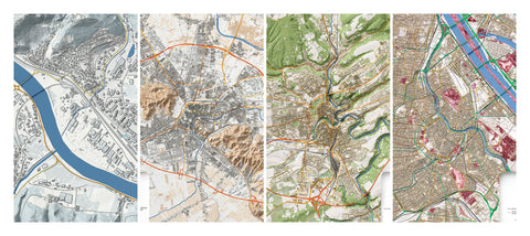 Ljubjiana, Luxembourg, Vienna and Sevnica. Four custom city maps.