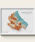 Abruzzo (Italy) spectral shaded relief elevation map printed on fine art paper framed