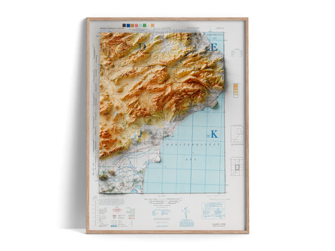 Alicante (Spain), Topographic map - 1944, 2D printed shaded relief map with 3D effect of a 1944 topographic map of Alicante (Spain). Shop our beautiful fine art printed maps on supreme Cotton paper. Vintage maps digitally restored and enhanced with a 3D effect., VizCart from Vizart