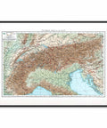 1900 Alps restored vintage topographic map reprinted on fine art paper. VizCart from VizArt.