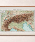 Alps 1900 topographic restored antique shaded relief map print on fine art paper framed