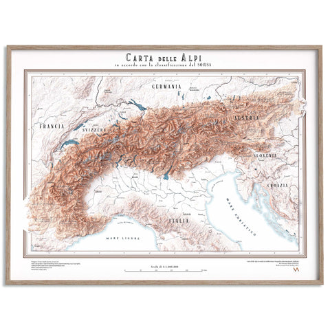 2025 Alps shaded relief map print with 3D effect fine art wall decor. VizCart from Vizart.