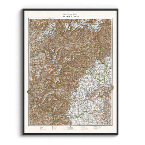 1930 Aosta and Turin (Italy) restored vintage topographic map reprinted on fine art paper. VizCart from VizArt.