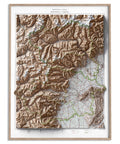 Aosta and Turin (Italy), Topographic map - 1930, 2D printed shaded relief map with 3D effect of a 1930 topographic map of Aosta and Turin (Italy). Shop our beautiful fine art printed maps on supreme Cotton paper. Vintage maps digitally restored and enhanced with a 3D effect. VizCart from Vizart