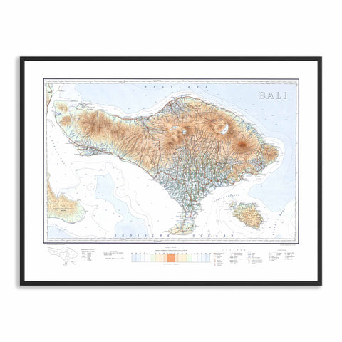1935 Bali (Indonesia) restored vintage topographic map reprinted on fine art paper. VizCart from VizArt.