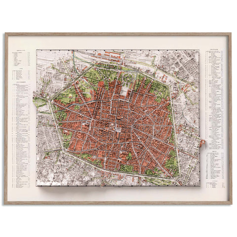 Bologna (Italy), City map - 1890, 2D printed shaded relief map with 3D effect of a 1890 city map of Bologna. Shop our beautiful fine art printed maps on supreme Cotton paper. Vintage maps digitally restored and enhanced with a 3D effect. VizCart from Vizart