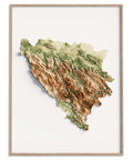 Bosnia and Herzegovina, Elevation tint - Geo, 2D printed shaded relief map with 3D effect of Abruzzo (Italy) with geo hypsometric tint. Shop our beautiful fine art printed maps on supreme Cotton paper. Vintage maps digitally restored and enhanced with a 3D effect. VizCart from Vizart