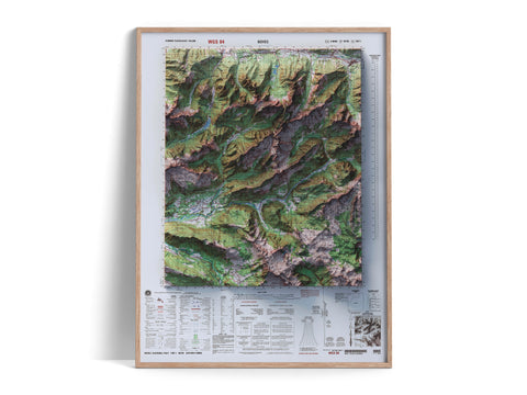 Valley of Soča, Bovec (Slovenia), Topographic map - 1987, 2D printed shaded relief map with 3D effect of a 1987 topographic map of Valley of Soča, Bovec (Slovenia). Shop our beautiful fine art printed maps on supreme Cotton paper. Vintage maps digitally restored and enhanced with a 3D effect., VizCart from Vizart