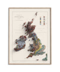 British-Irish Isles, Geological map - 1906, 2D printed shaded relief map with 3D effect of a 1906 geological map of Britain and Ireland (British-Irish Isles). Shop our beautiful fine art printed maps on supreme Cotton paper. Vintage maps digitally restored and enhanced with a 3D effect., VizCart from Vizart