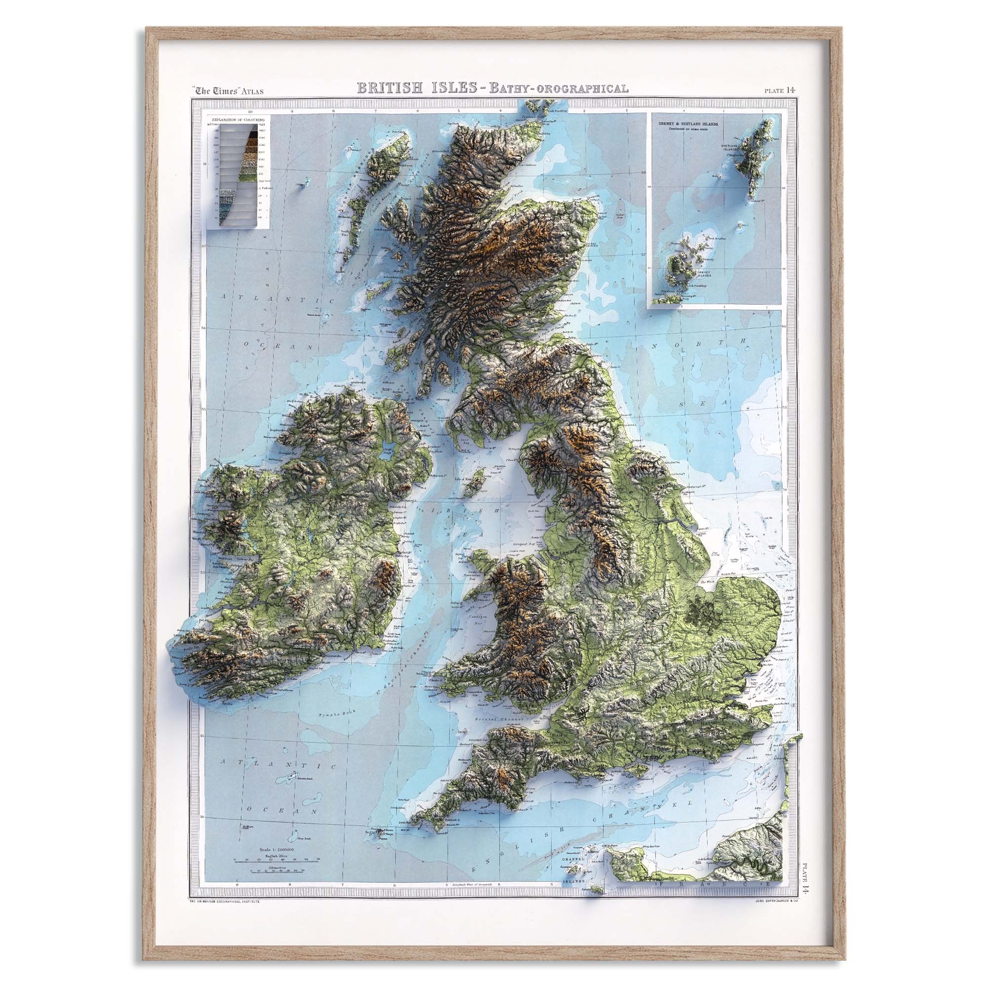 British-Irish Isles, Topographic map - 1920, 2D fine art printed