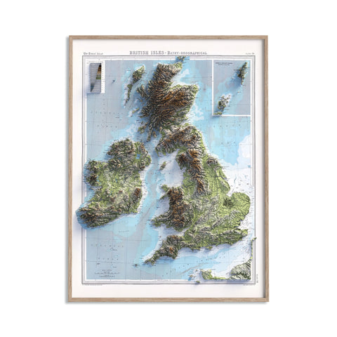 British-Irish Isles, Topographic map - 1920, 2D printed shaded relief map with 3D effect of a 1920 topographic map of Britain and Ireland (British-Irish Isles). Shop our beautiful fine art printed maps on supreme Cotton paper. Vintage maps digitally restored and enhanced with a 3D effect., VizCart from Vizart