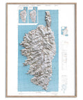 1943 Corsica (France) shaded relief topographic map print with 3D effect fine art wall decor. VizCart from Vizart.