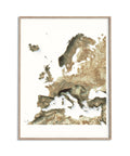 Europe, Elevation tint - Geo, 2D printed shaded relief map with 3D effect of Europe with geo hypsometric tint. Shop our beautiful fine art printed maps on supreme Cotton paper. Vintage maps digitally restored and enhanced with a 3D effect. VizCart from Vizart