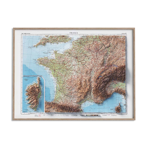 France, Topographic map - 1955, 2D printed shaded relief map with 3D effect of a 1955 topographic map of France. Shop our beautiful fine art printed maps on supreme Cotton paper. Vintage maps digitally restored and enhanced with a 3D effect. VizCart from Vizart