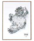 Ireland shaded relief elevation tint map (WHITE) print with 3D effect fine art wall decor. VizCart from Vizart.