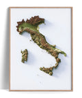 Italy, Elevation tint - Geo, 2D printed shaded relief map with 3D effect of Italy with geo hypsometric tint. Shop our beautiful fine art printed maps on supreme Cotton paper. Vintage maps digitally restored and enhanced with a 3D effect., VizCart from Vizart