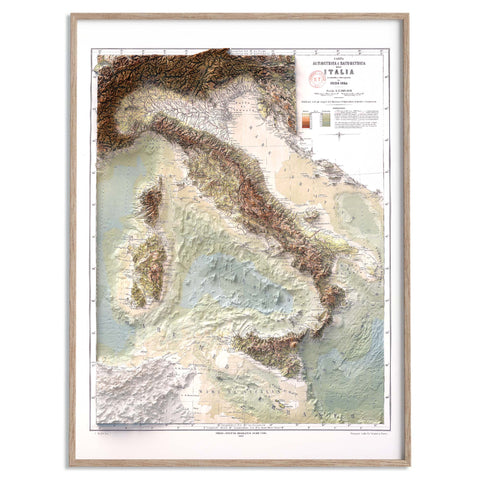 Italy Bathymetric, Topographic map - 1888, 2D printed shaded relief map with 3D effect of a 1888 topographic map of Italy with bathymetric. Shop our beautiful fine art printed maps on supreme Cotton paper. Vintage maps digitally restored and enhanced with a 3D effect. VizCart from Vizart